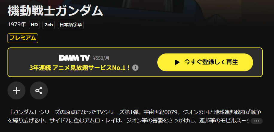 DMM TVの機動戦士ガンダム配信画像
