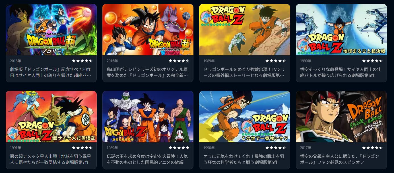 U-NEXTのドラゴンボール（映画）配信画像