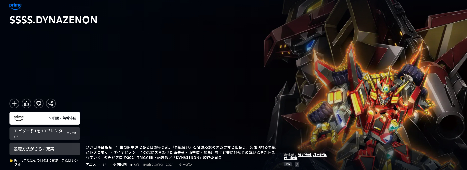 AmazonプライムのSSSS.DYNAZENON配信画像
