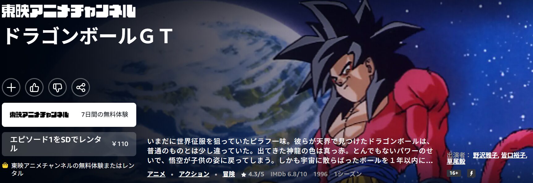 AmazonプライムのドラゴンボールGT配信画像