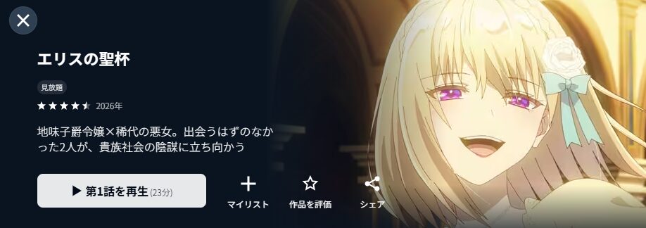 U-NEXTのエリスの聖杯配信画像
