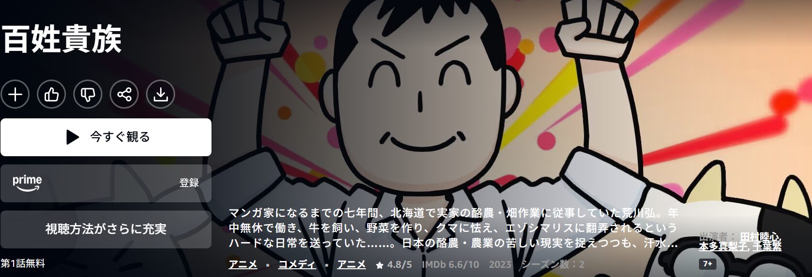 Amazonプライムの百姓貴族配信画像