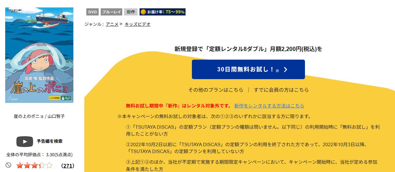 TSUTAYA DISCASの崖の上のポニョ