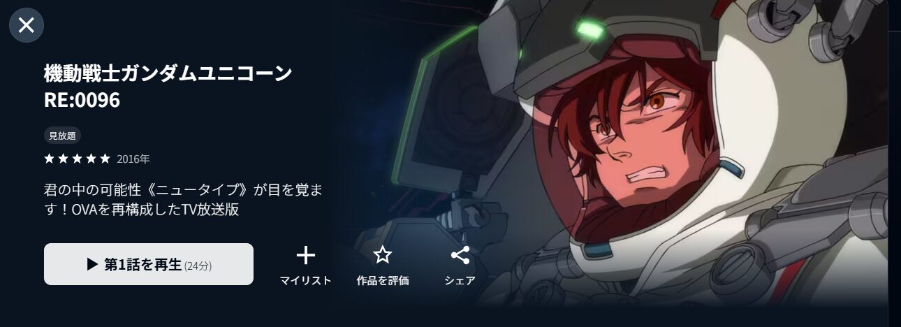 U-NEXTの機動戦士ガンダムユニコーン RE:0096配信画像
