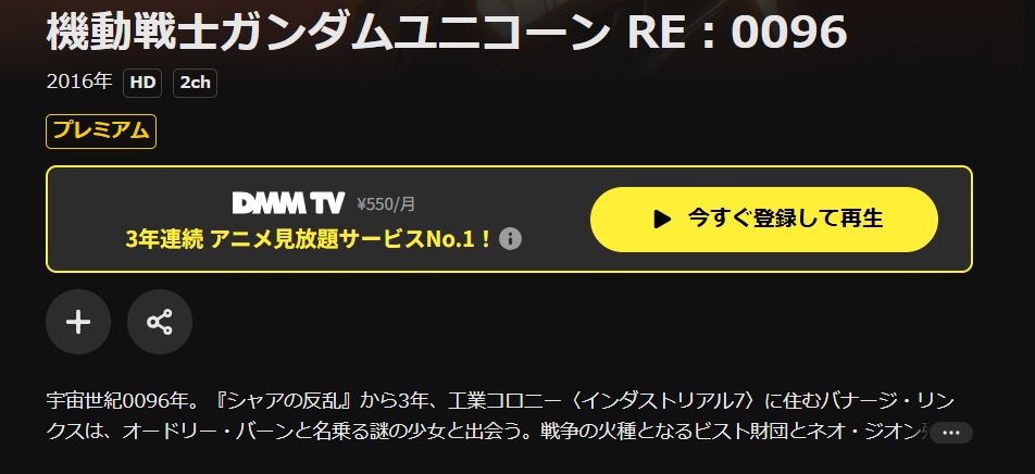 DMM TVの機動戦士ガンダムユニコーン RE:0096配信画像