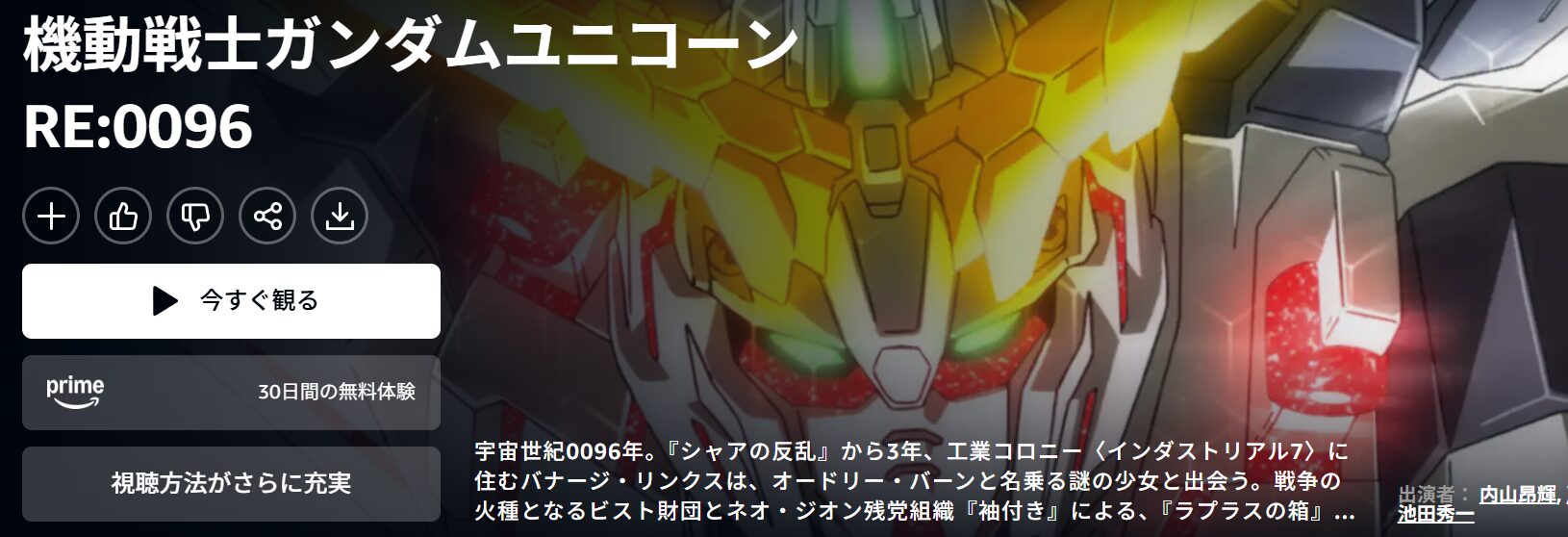 Amazonプライムの機動戦士ガンダムユニコーン RE:0096配信画像