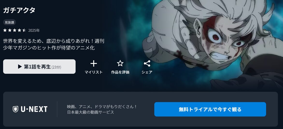 U-NEXTのガチアクタ配信画像