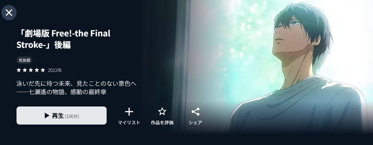 U-NEXTの劇場版 Free!-the Final Stroke- 後編配信画像