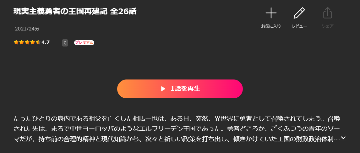 Amazonプライムの現実主義勇者の王国再建記（1期）配信画像