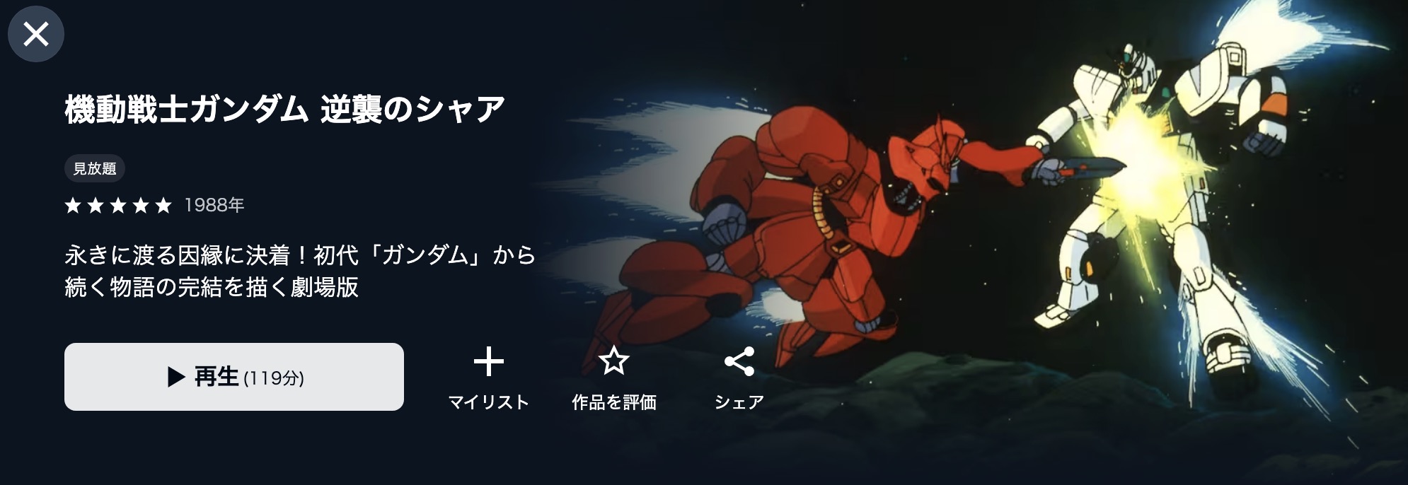 U-NEXTの機動戦士ガンダム 逆襲のシャア配信画像