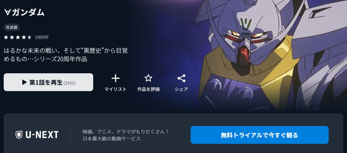 U-NEXTの∀ガンダム配信画像