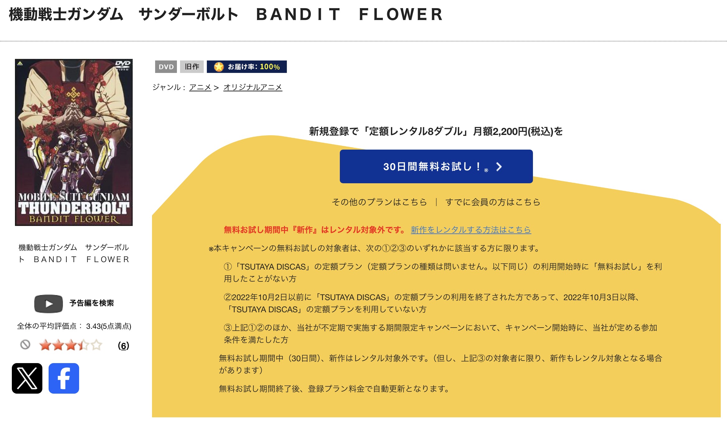 TSUTAYA DISCASの機動戦士ガンダム サンダーボルト BANDIT FLOWER