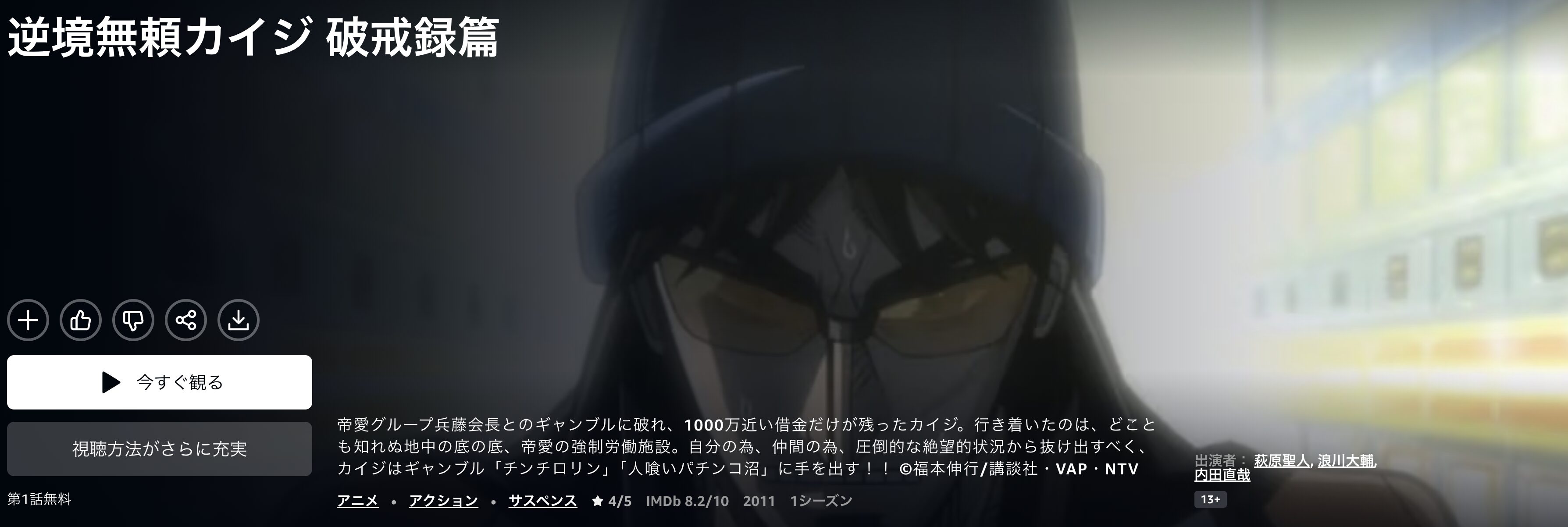 Amazonプライムの逆境無頼カイジ 破戒録篇（第2期）配信画像