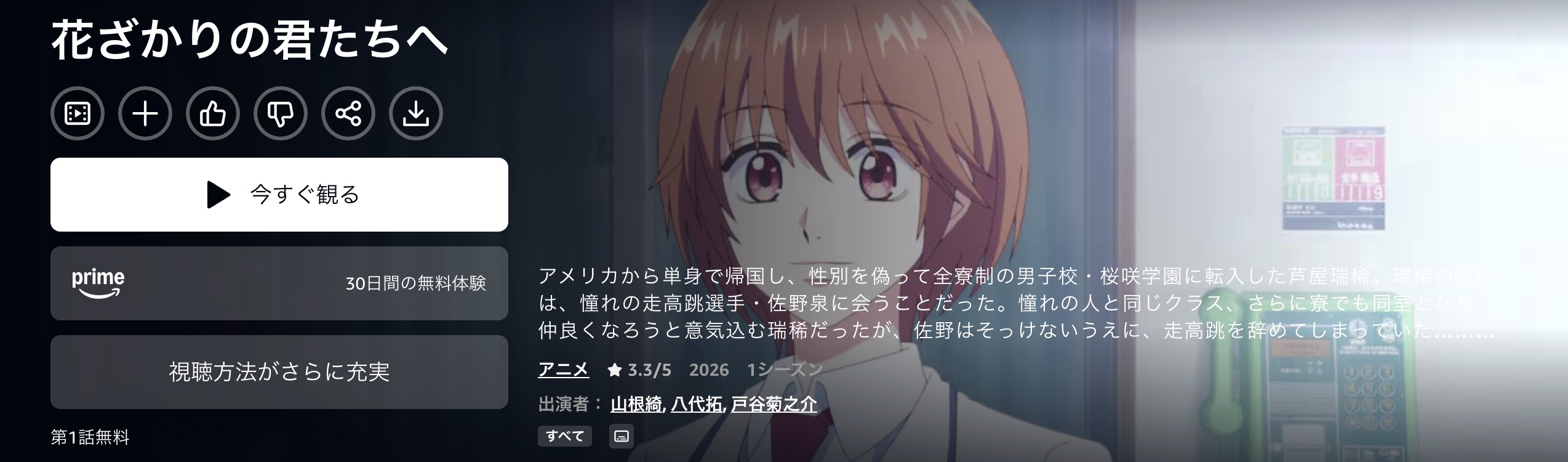 Amazonプライムの花ざかりの君たちへ配信画像