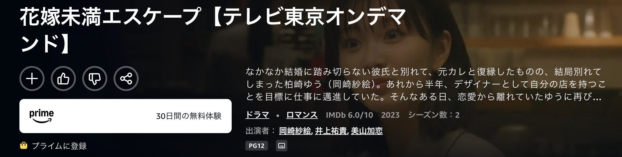 Amazonプライムの花嫁未満エスケープ 完結編配信画像