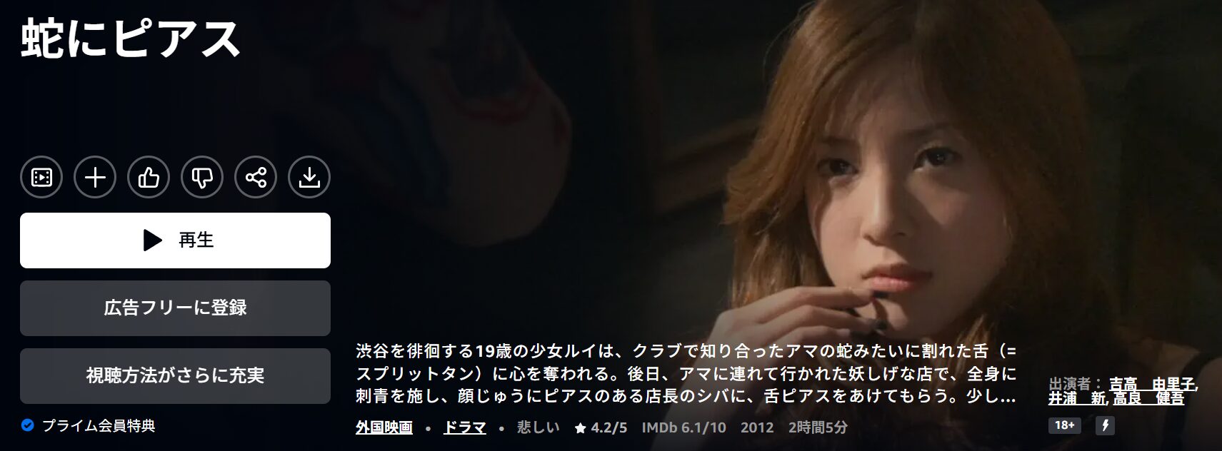 Amazonプライムの蛇にピアス配信画像