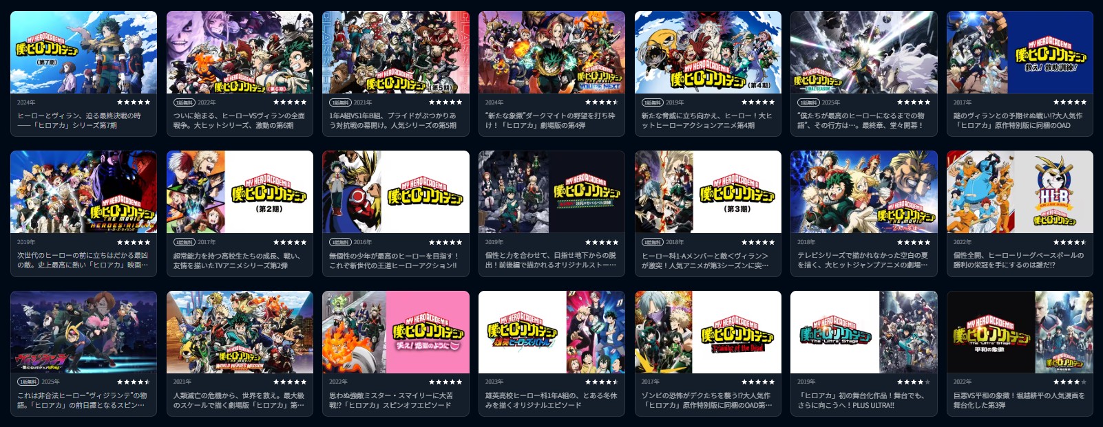 U-NEXTの僕のヒーローアカデミア（ヒロアカ）シリーズ配信画像