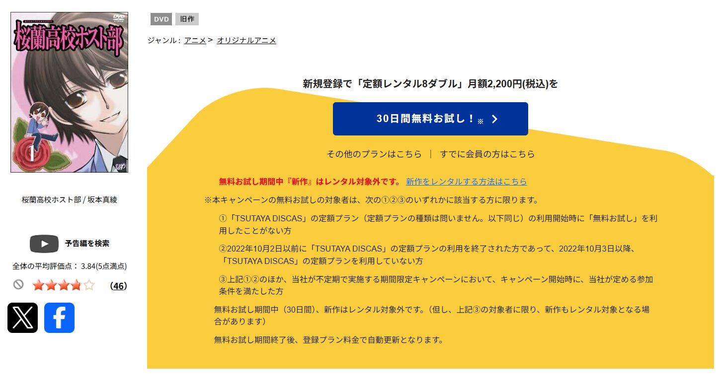 TSUTAYA DISCASの桜蘭高校ホスト部