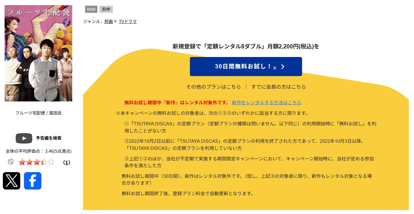 TSUTAYA DISCASのフルーツ宅配便