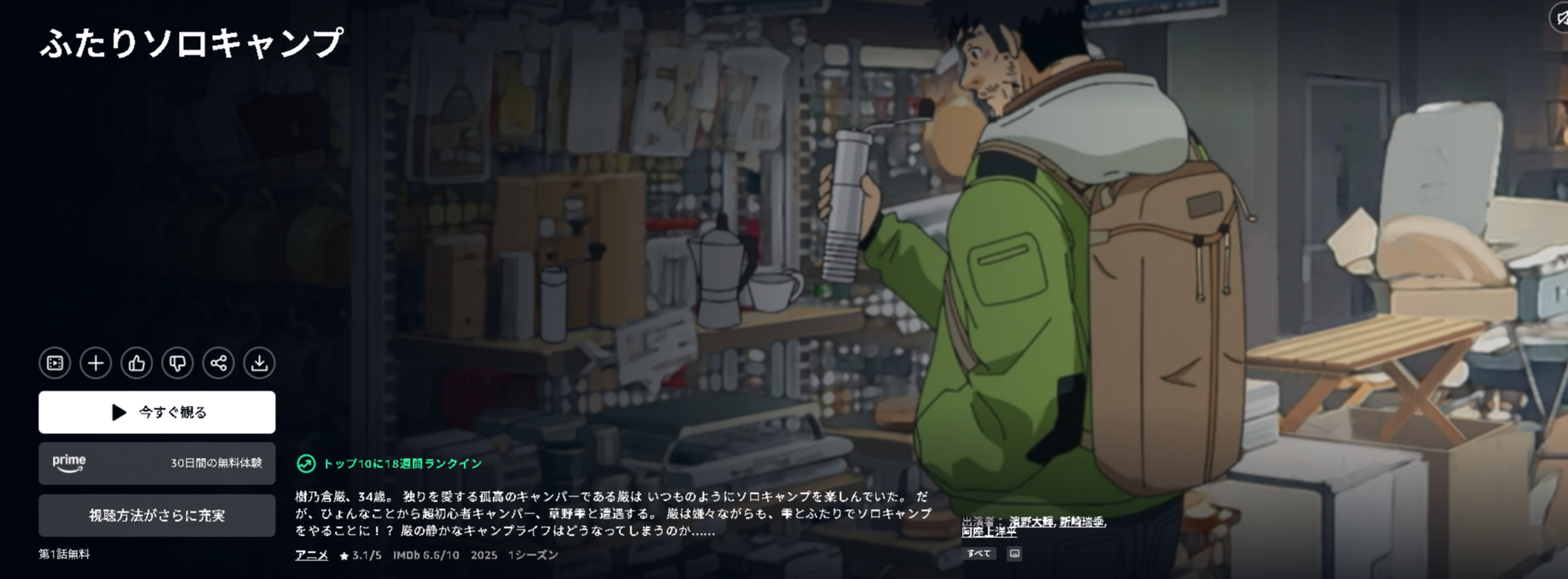 Amazonプライムのふたりソロキャンプ配信画像