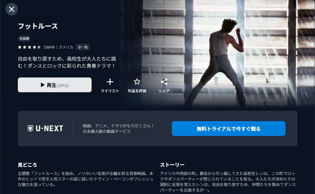 U-NEXTのフットルース配信画像