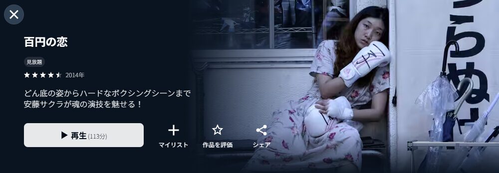 U-NEXTの百円の恋配信画像