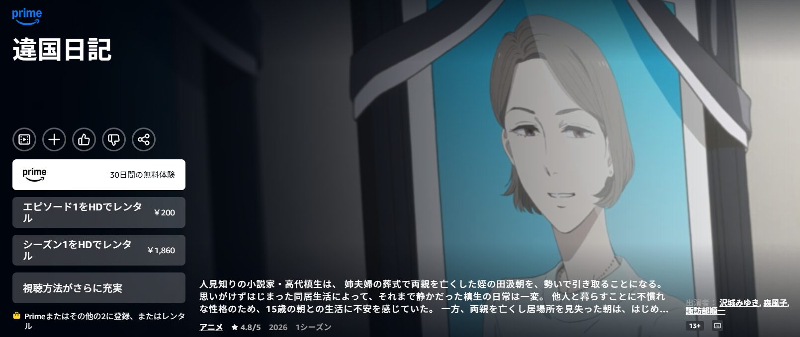 Amazonプライムの違国日記配信画像