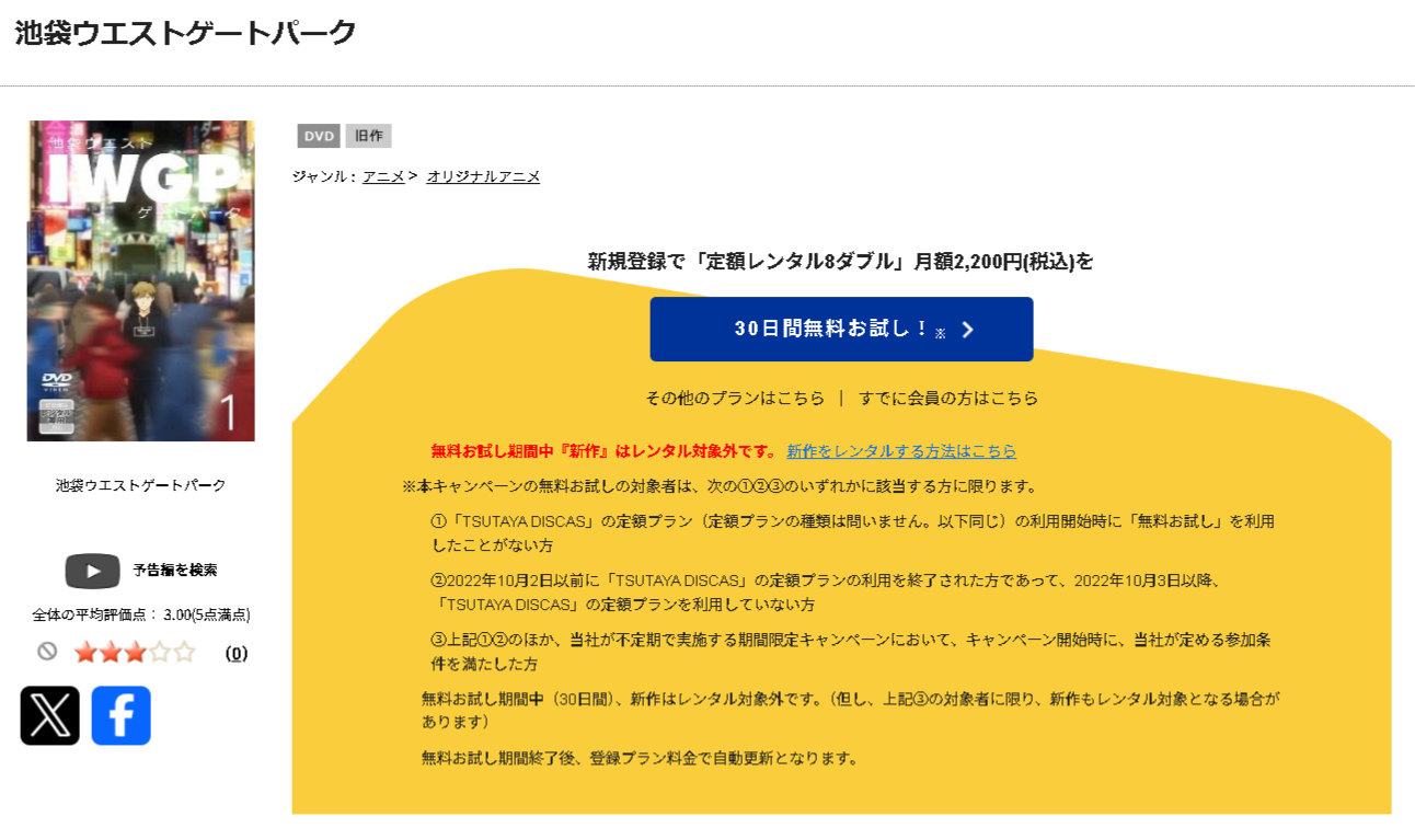 TSUTAYA DISCASの池袋ウエストゲートパーク