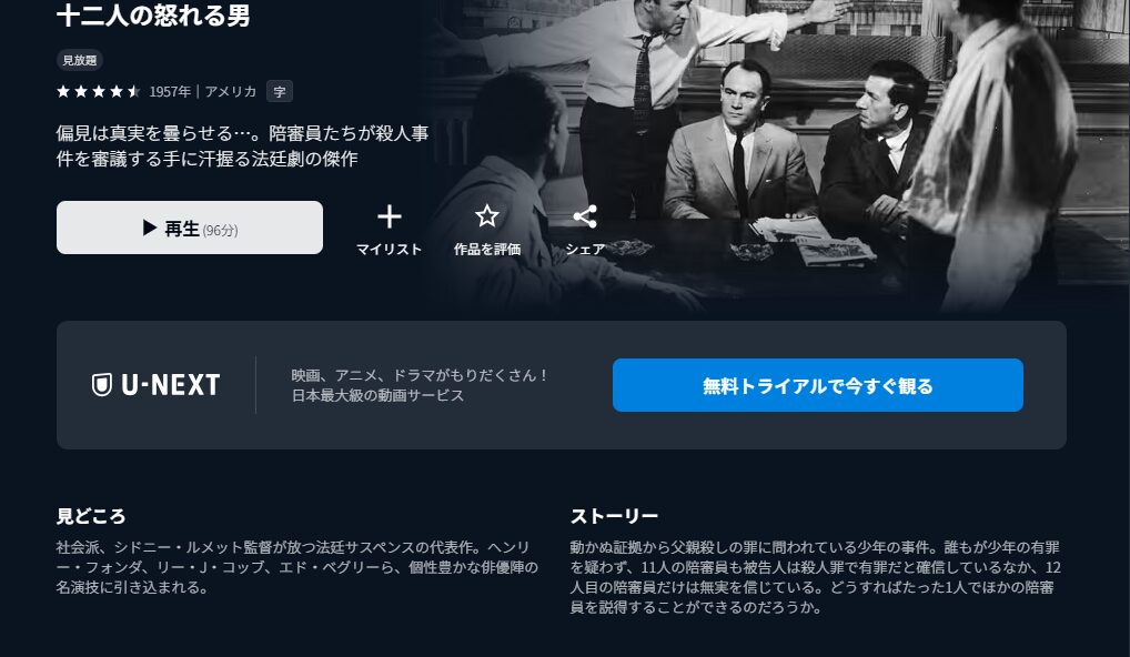 U-NEXTの十二人の怒れる男配信画像