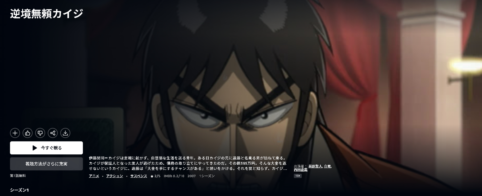 Amazonプライムの逆境無頼カイジ(1期)配信画像