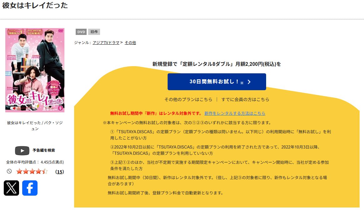 TSUTAYA DISCASの彼女はキレイだった