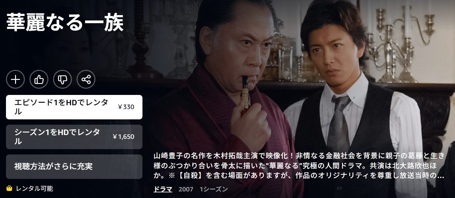 Amazonプライムの華麗なる一族（木村拓哉）配信画像