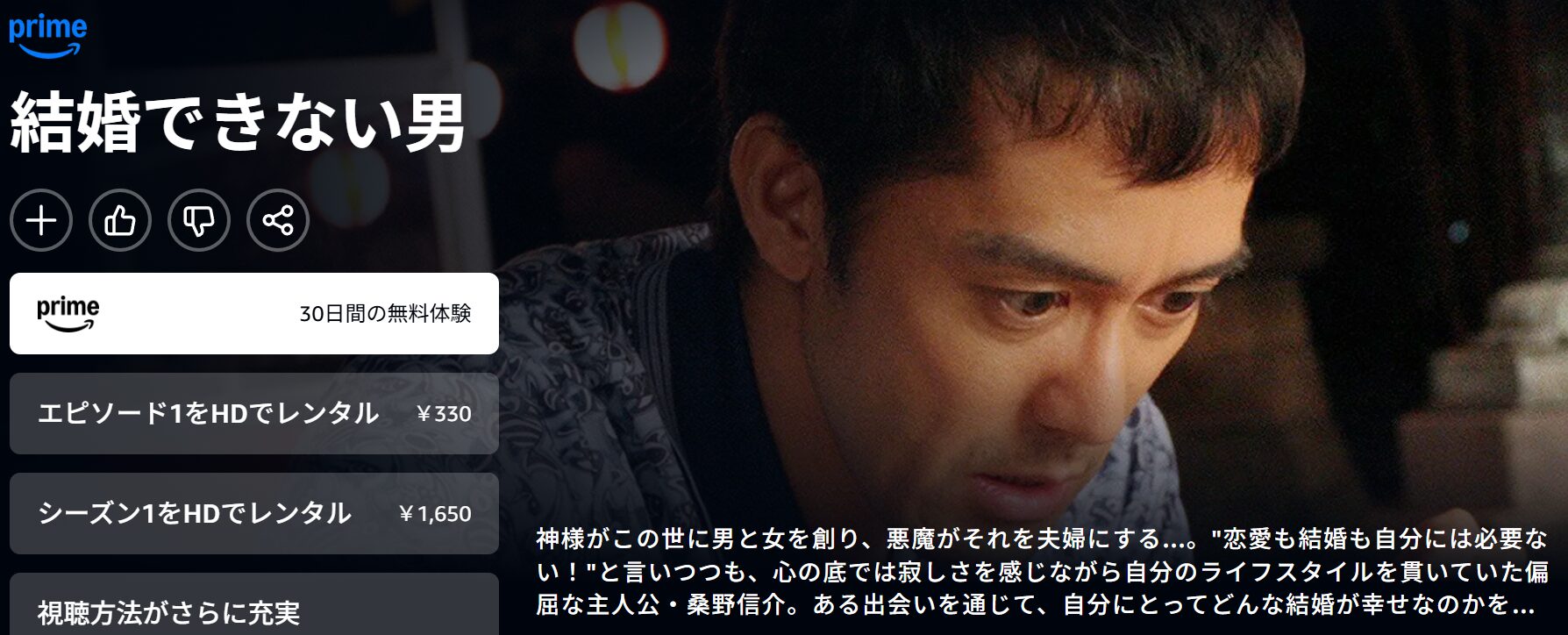 Amazonプライムの結婚できない男配信画像