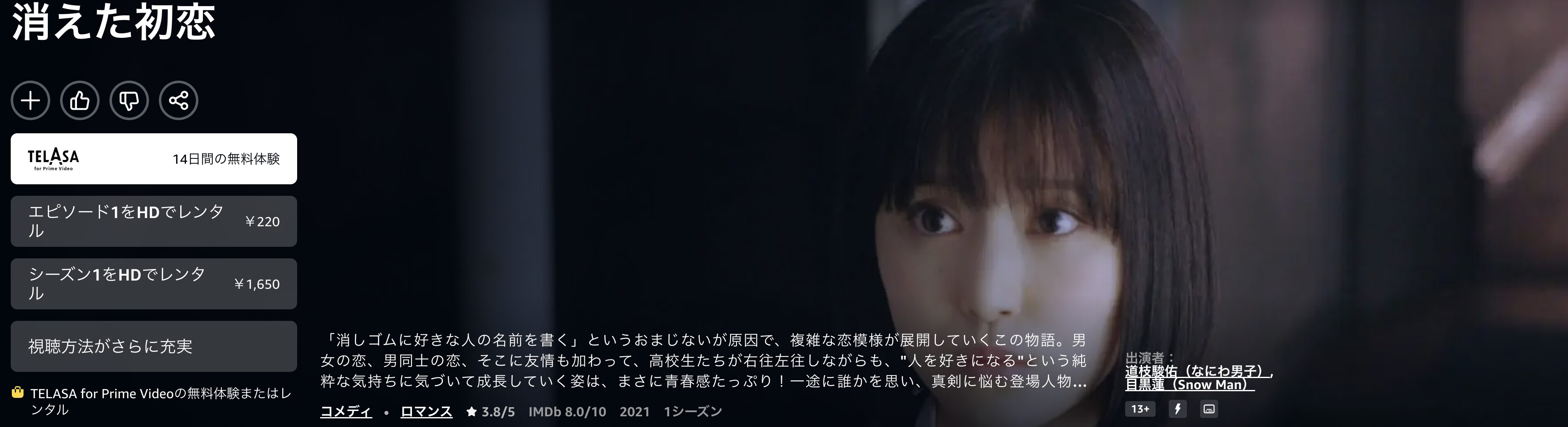 Amazonプライムの消えた初恋配信画像