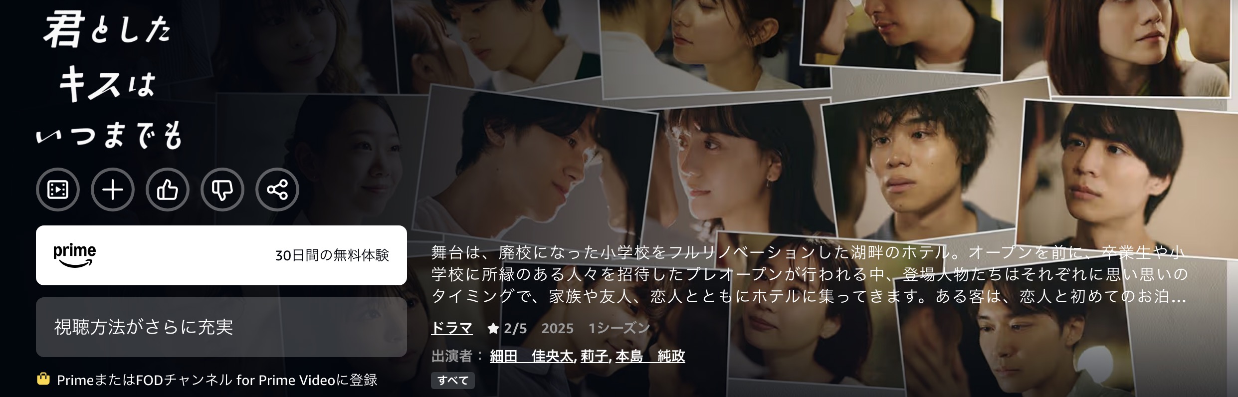 Amazonプライムの君としたキスはいつまでも配信画像