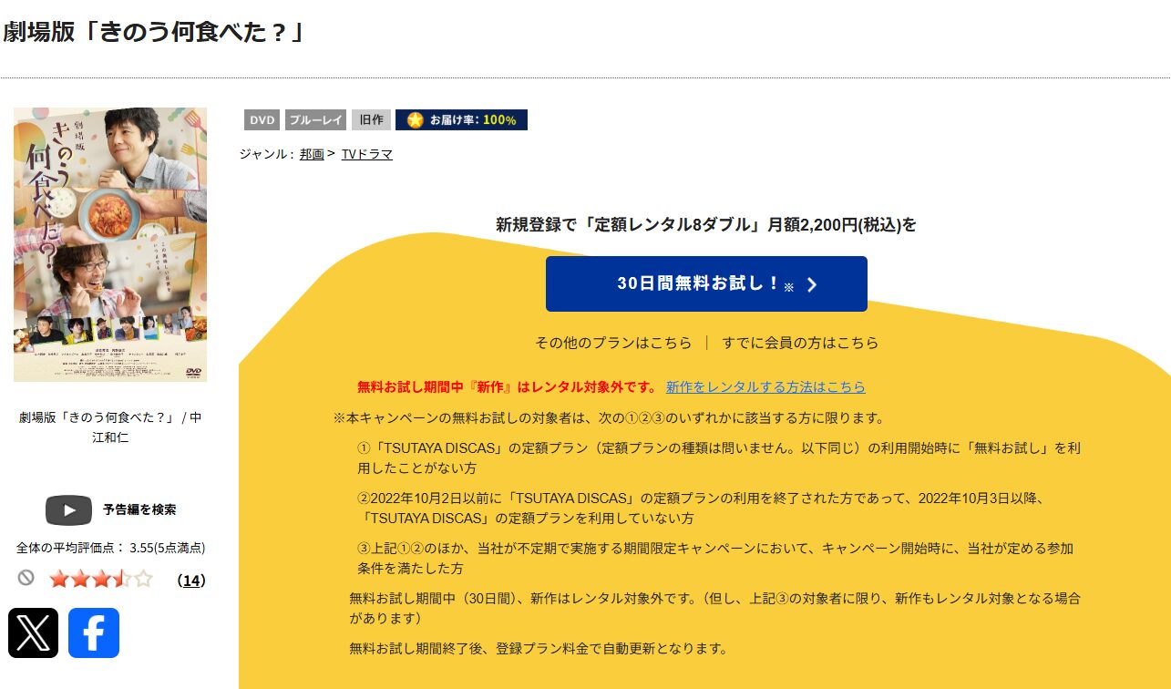 TSUTAYA DISCASの劇場版　きのう何食べた？