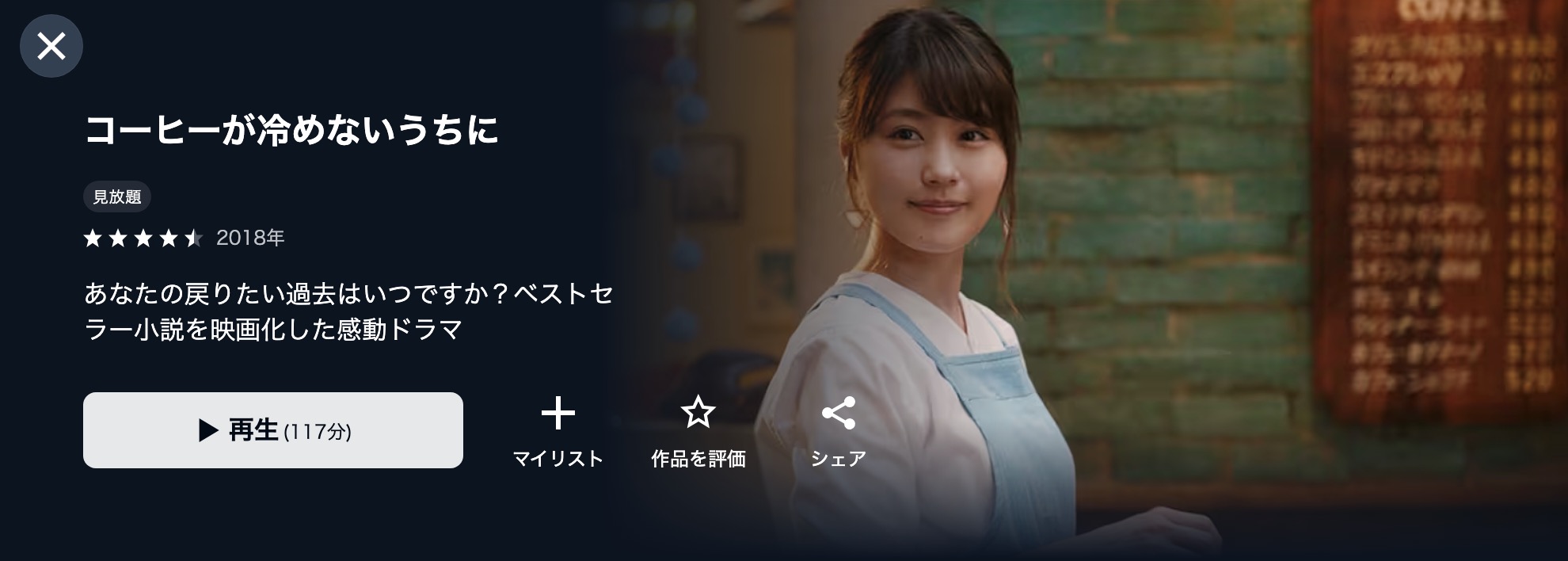 U-NEXTのコーヒーが冷めないうちに配信画像
