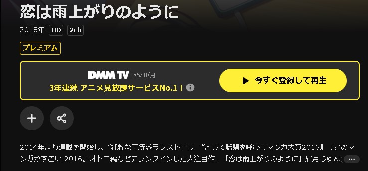 DMM TVの恋は雨上がりのように配信画像
