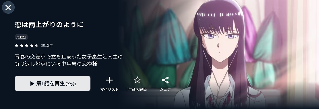 U-NEXTの恋は雨上がりのように配信画像