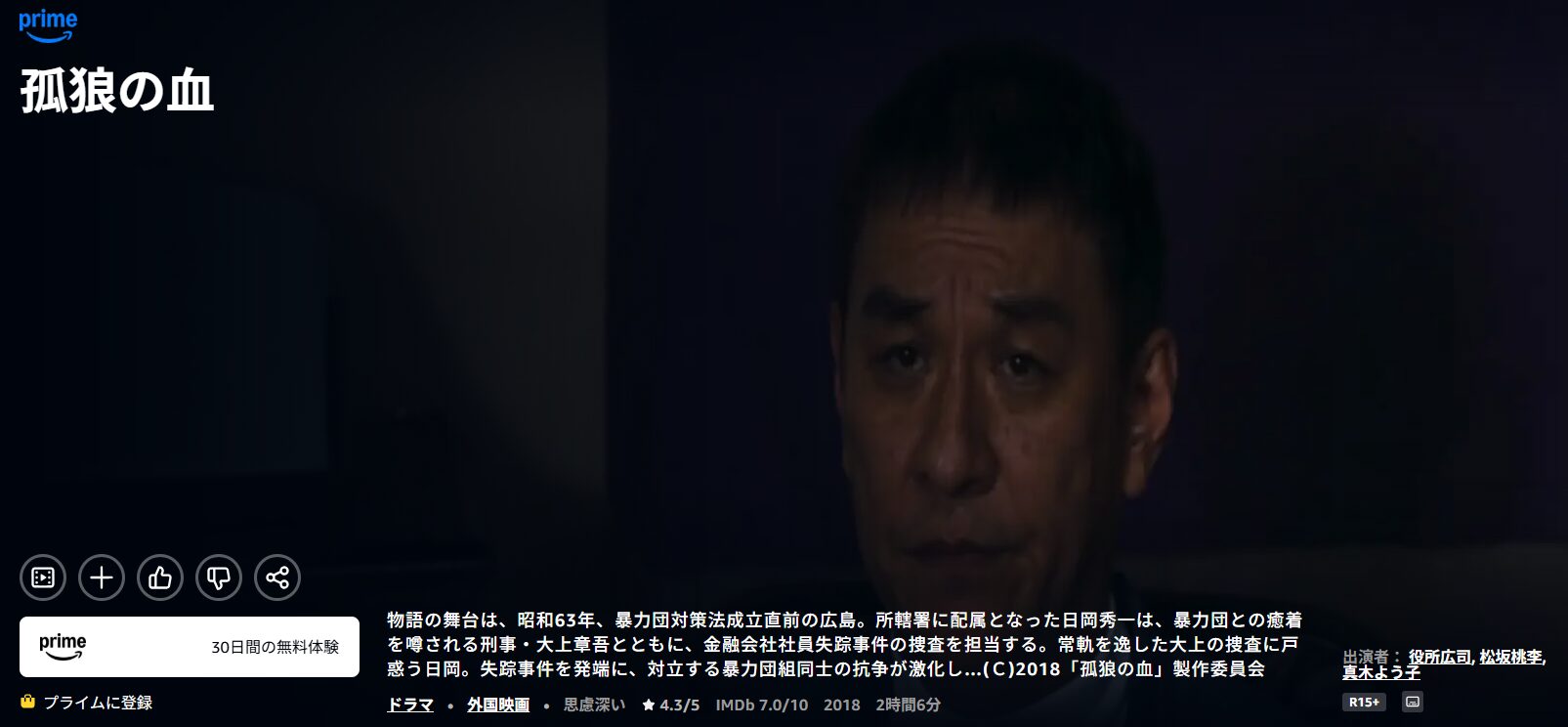Amazonプライムの孤狼の血配信画像
