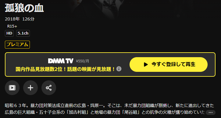 DMM TVの孤狼の血配信画像