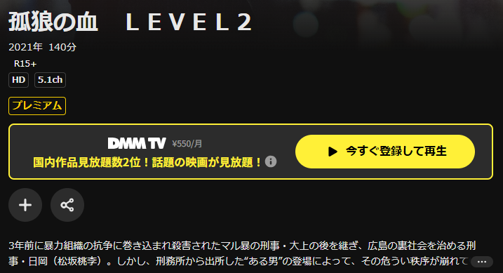 DMM TVの孤狼の血 LEVEL2配信画像