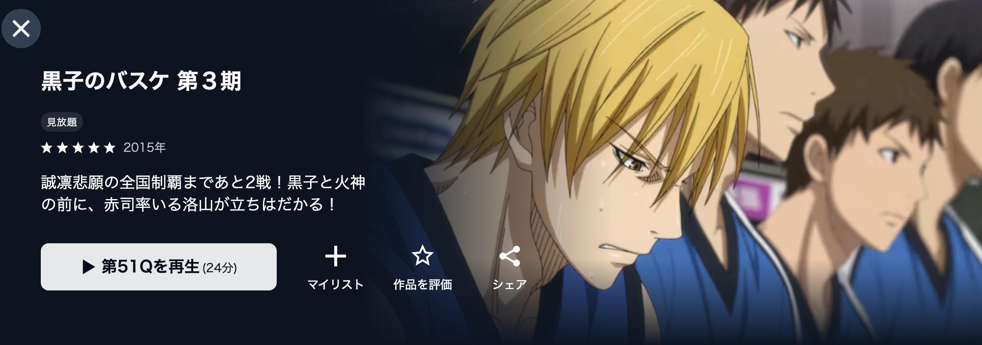 U-NEXTの黒子のバスケ 第3期配信画像
