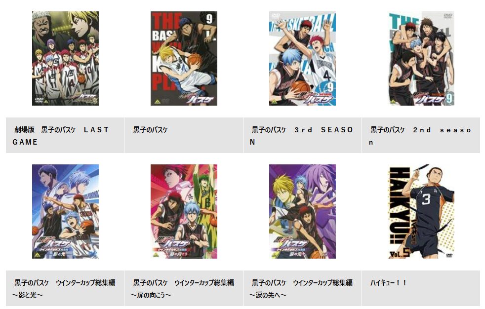 TSUTAYA DISCASの黒子のバスケ