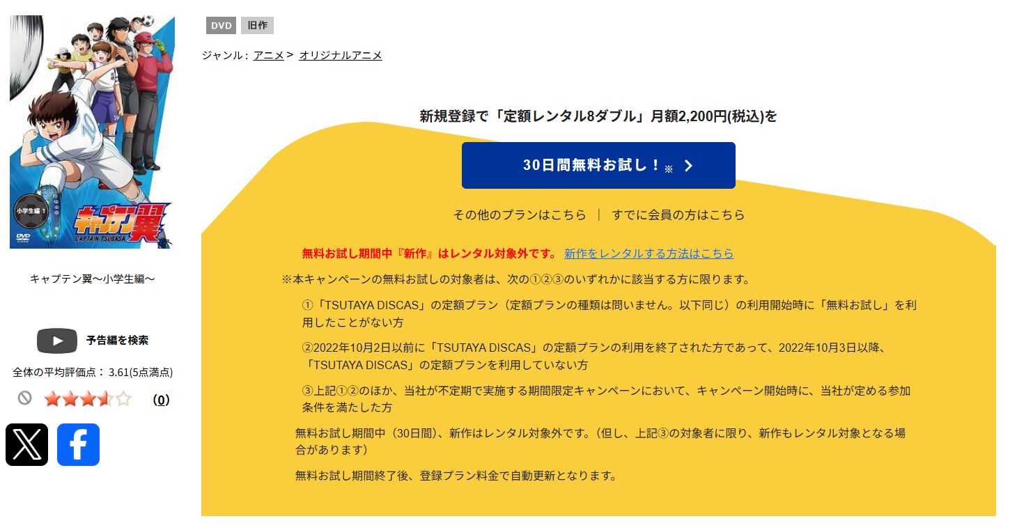 TSUTAYA DISCASのキャプテン翼 1期（2018）