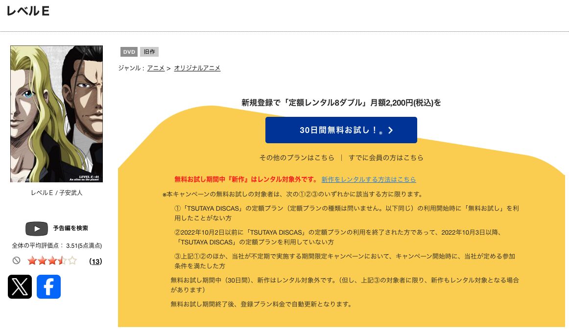 TSUTAYA DISCASのレベルE