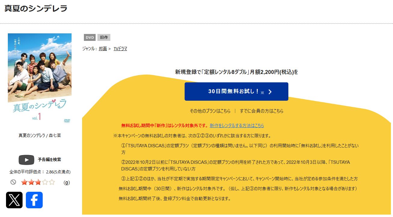 TSUTAYA DISCASの真夏のシンデレラ