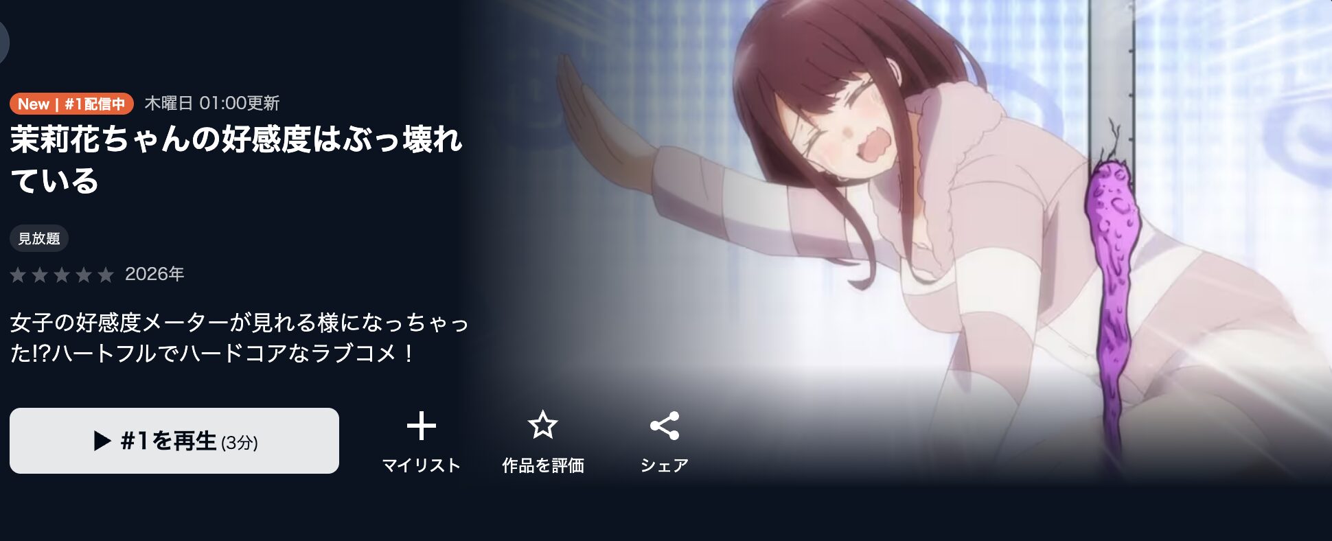 U-NEXTの茉莉花ちゃんの好感度はぶっ壊れている配信画像