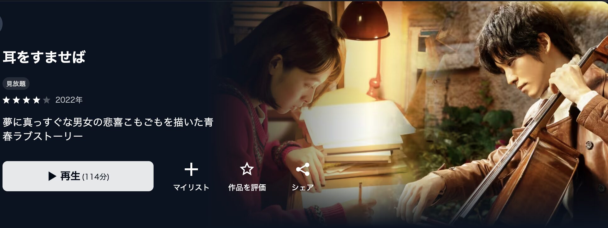 U-NEXTの耳をすませば(実写)配信画像