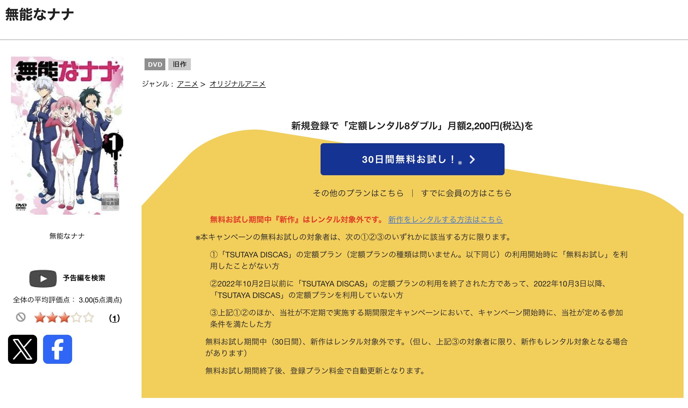 TSUTAYA DISCASの無能なナナ